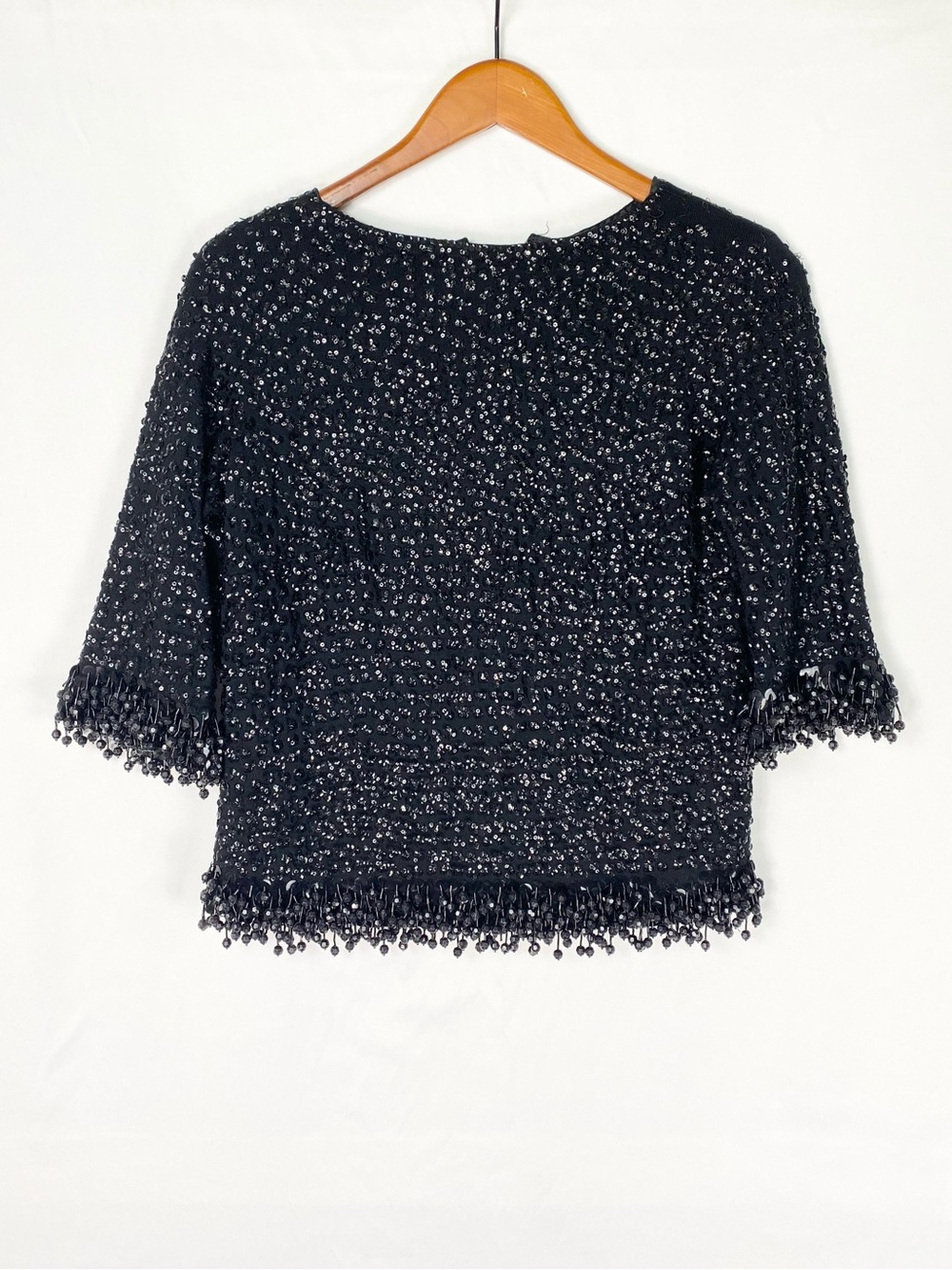 House of‎ Gold Black Sequin Beaded 1960’s Blouse Short Sleeve Top Zip Size 36
